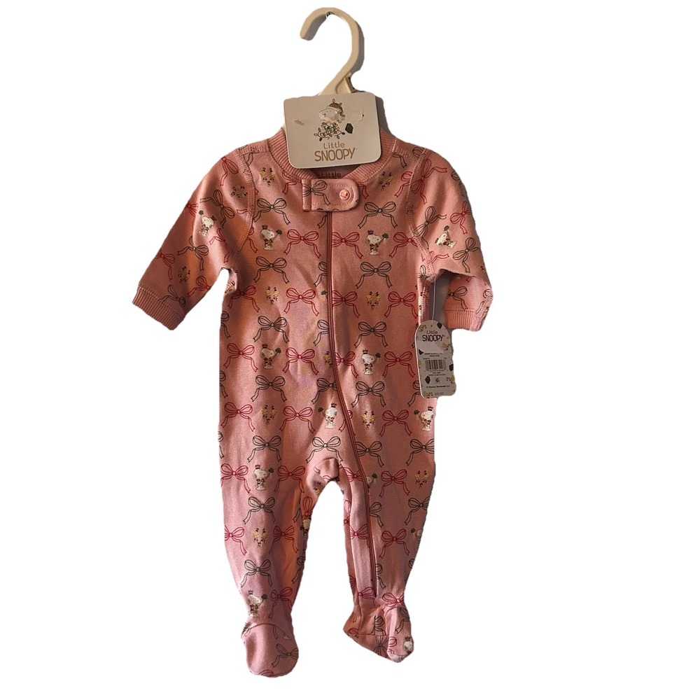 Peanuts Little Snoopy Pink 100% Cotton Footed Zip Up 1-piece Newborn‎ Holiday